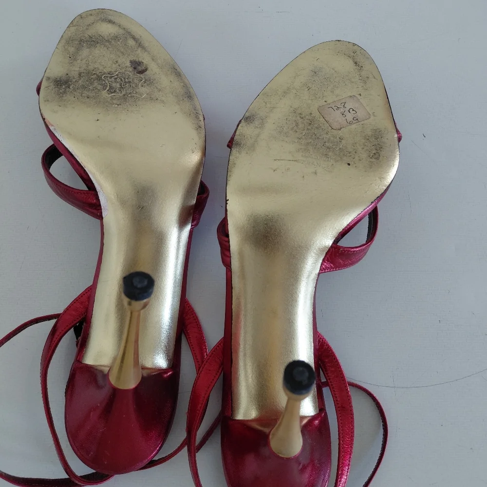 Charles Jourdan Red Strappy Heels - Picture 5 of 6